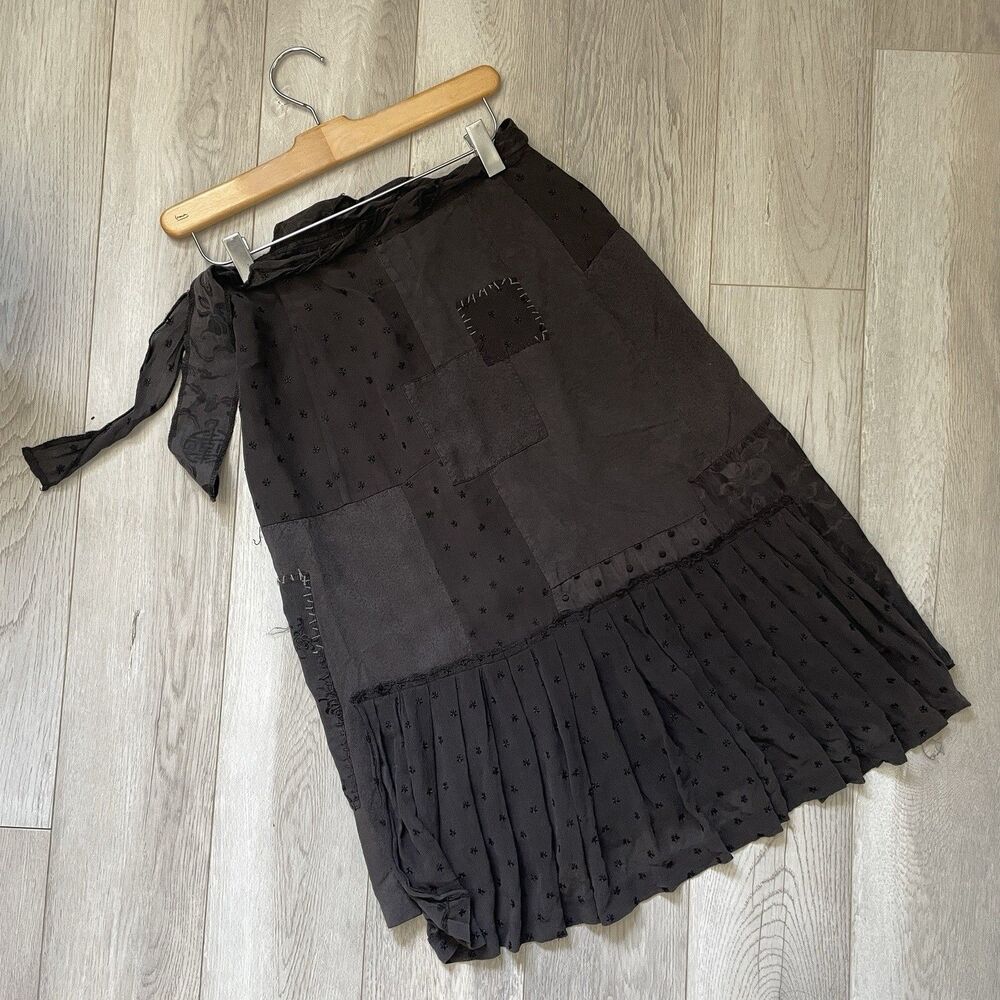 Jigsaw Silk Skirt patchwork tie midi womens Brown (size 8)